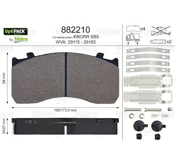 Sada brzdových destiček, kotoučová brzda VALEO 882210