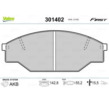 Sada brzdových destiček, kotoučová brzda VALEO 301402