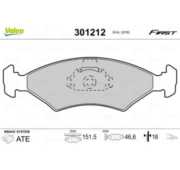 Sada brzdových destiček, kotoučová brzda VALEO 301212